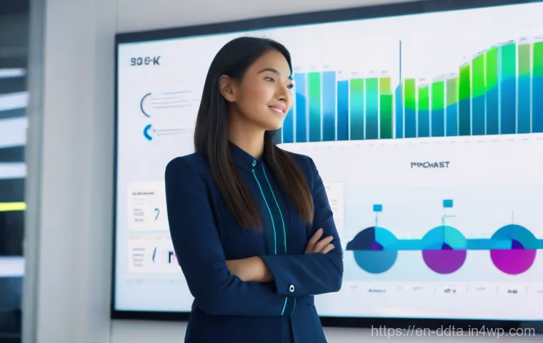 데이터 시각화에서의 대중성 증가 이유 - **Prompt:** A young professional, a woman in her late 20s, dressed in a smart business-casual outfit...