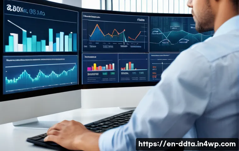 주요 데이터 시각화 도구와 특징 분석 - **Prompt:** A dynamic, visually stunning close-up of a business analyst, dressed in professional bus...