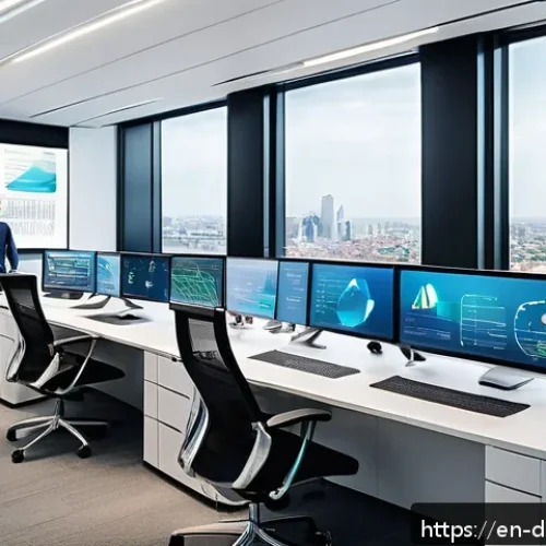 데이터 시각화 도구의 비교와 선택 가이드 - A modern office environment showing a diverse team of professionals collaborating around a large tou...
