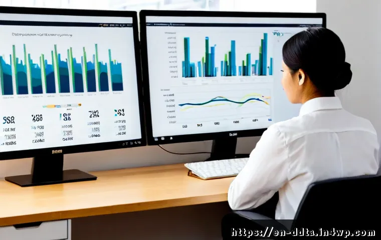 Home 17 고급 사용자를 위한 데이터 시각화 팁 - Photorealistic modern analytics workspace, experienced data analyst seated at a clean desk facing a ...
